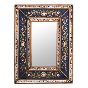 Hand Made Floral Glass Wood Rectangle Mirror - Cajamarca Frost