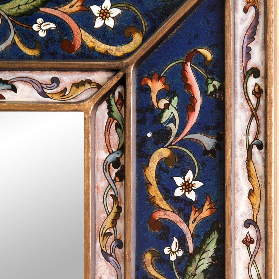 Hand Made Floral Glass Wood Rectangle Mirror - Cajamarca Frost