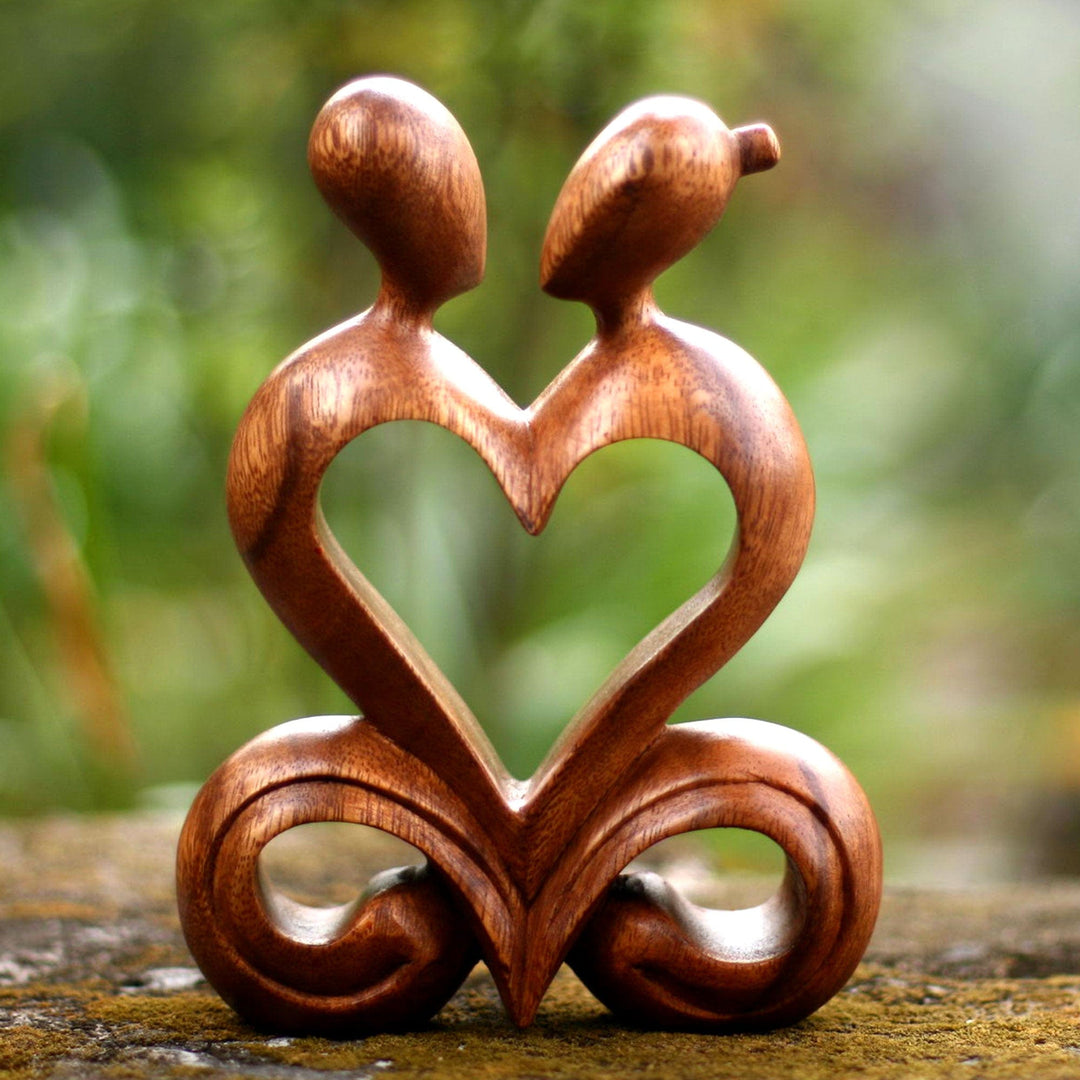 Handcrafted Romantic Wood Sculpture - One Heart