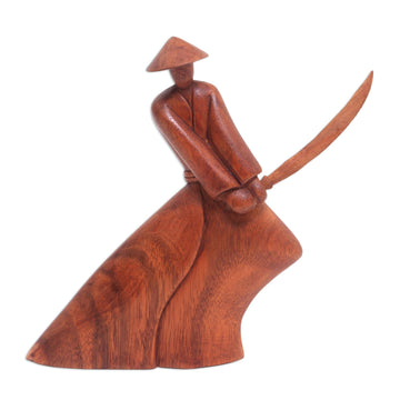 Handcrafted Wood Sculpture - Indonesian Samurai