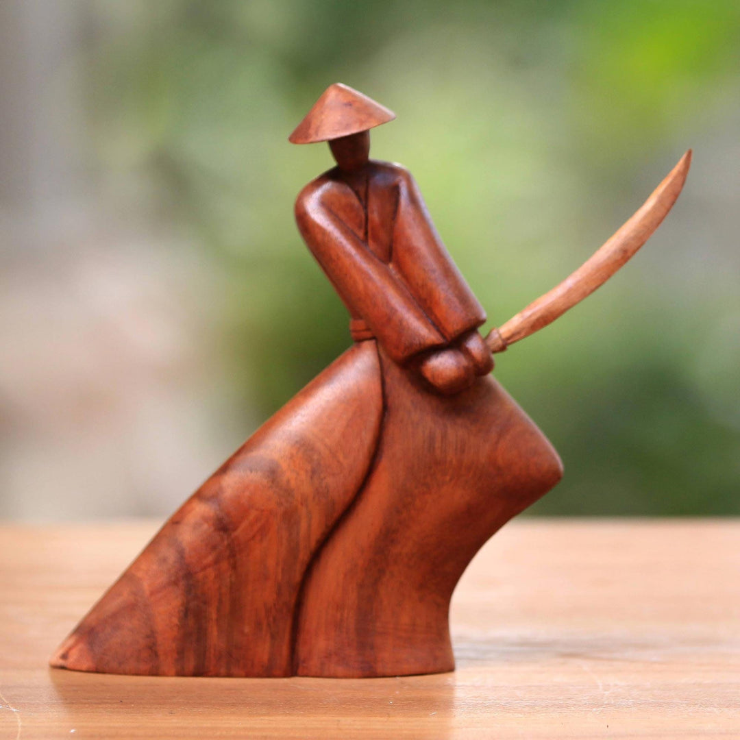 Handcrafted Wood Sculpture - Indonesian Samurai