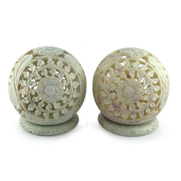 Hand Carved Jali Soapstone Candle Holders (Pair) - World is a Flower