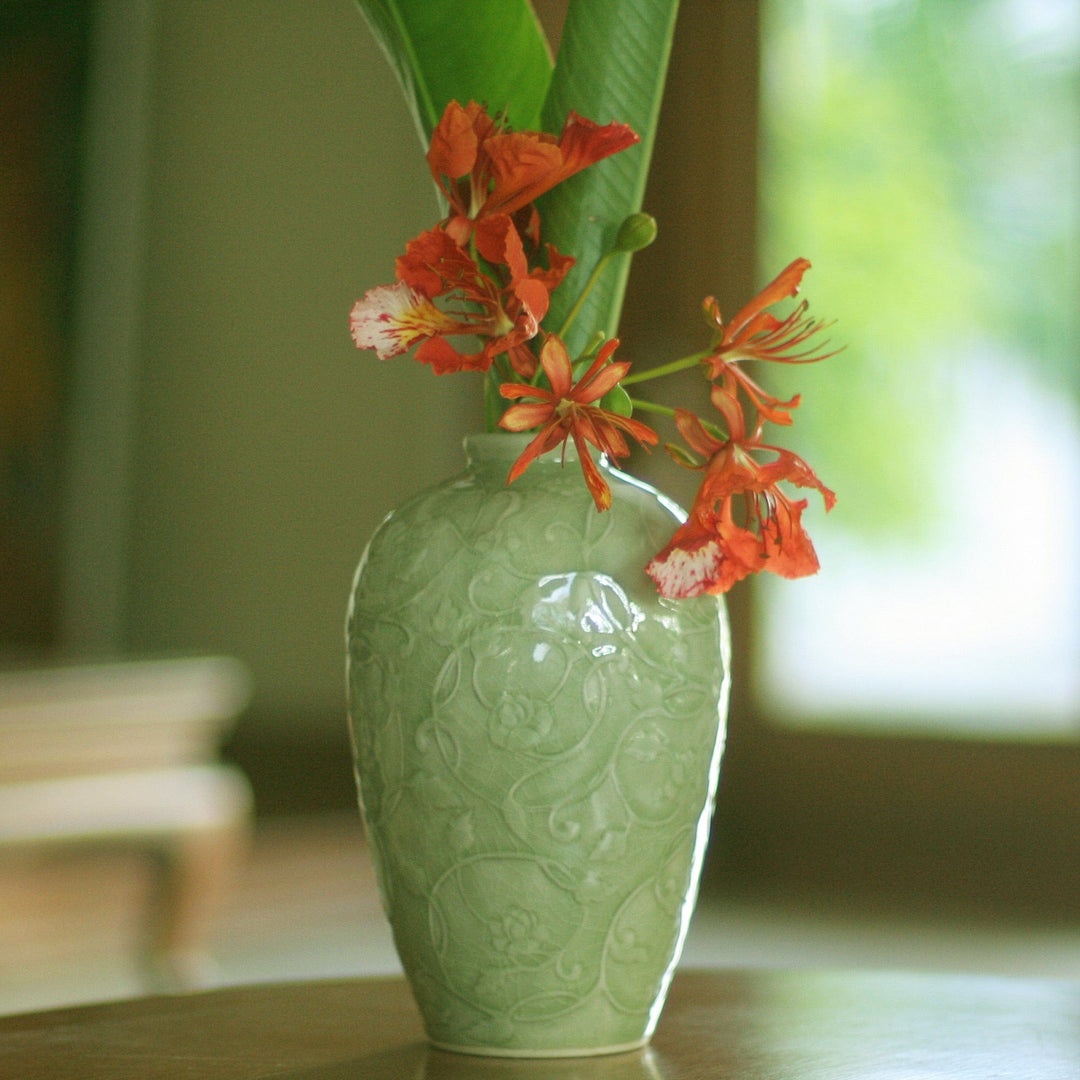 Fair Trade Green Celadon Ceramic Vase - Wildflower
