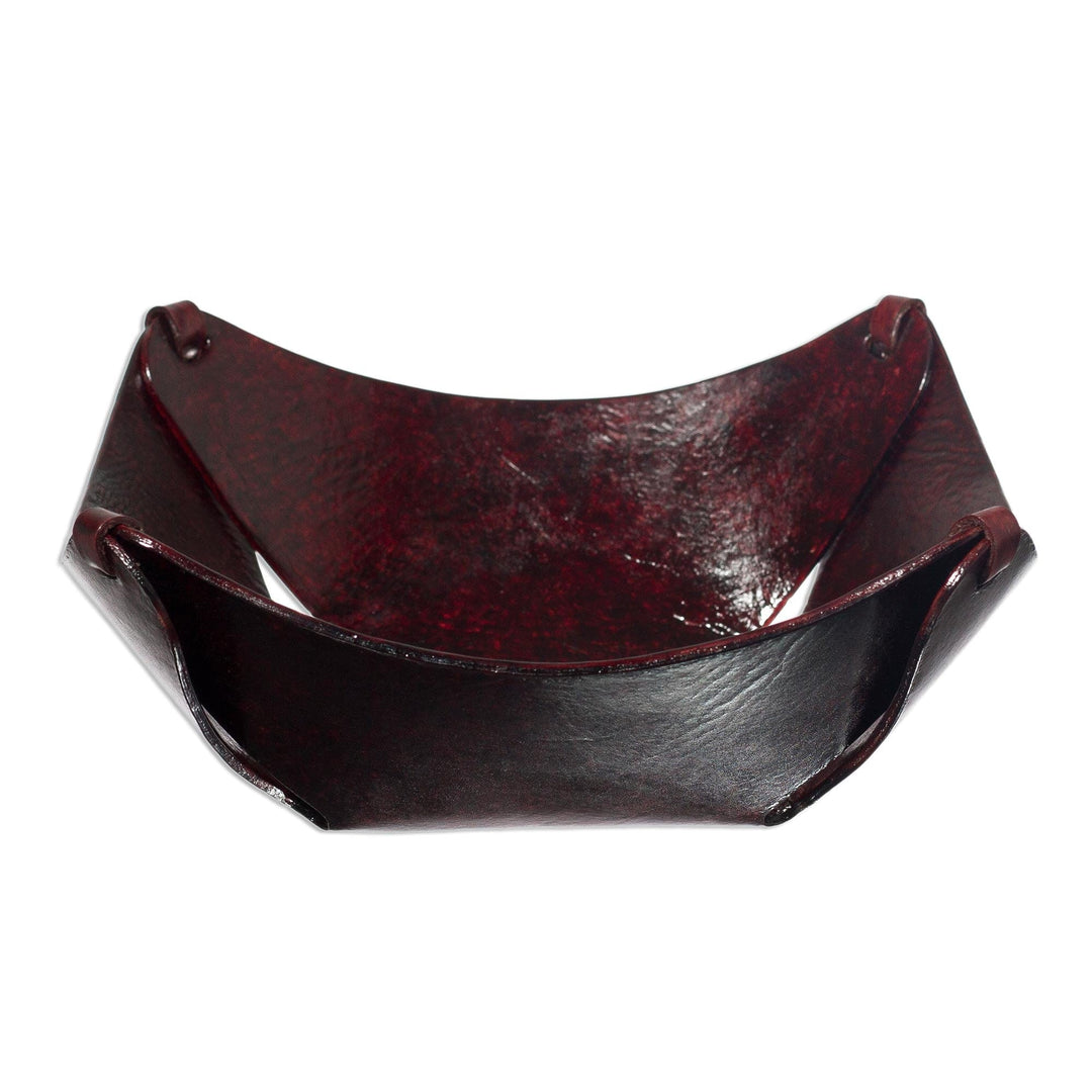 Squared Brown Hand Tooled Peruvian Leather Catchall  - Lasso Window