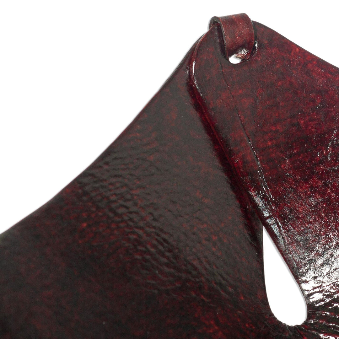 Squared Brown Hand Tooled Peruvian Leather Catchall  - Lasso Window