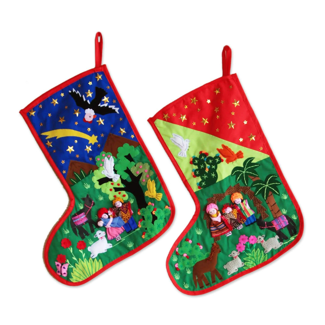 Applique Christmas stockings (Pair) - Nativity