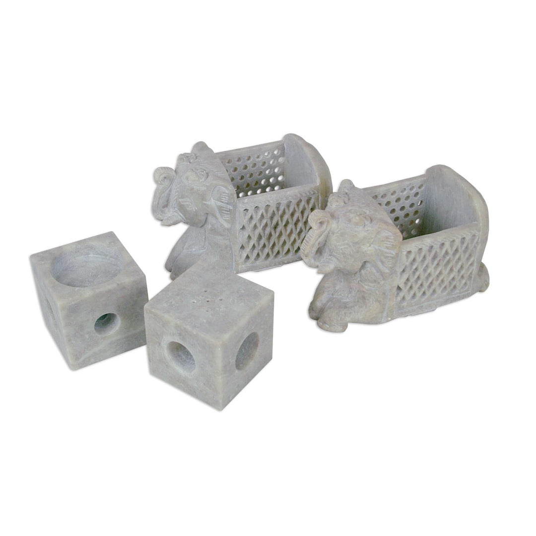 Soapstone candleholders - Versatile Elephants