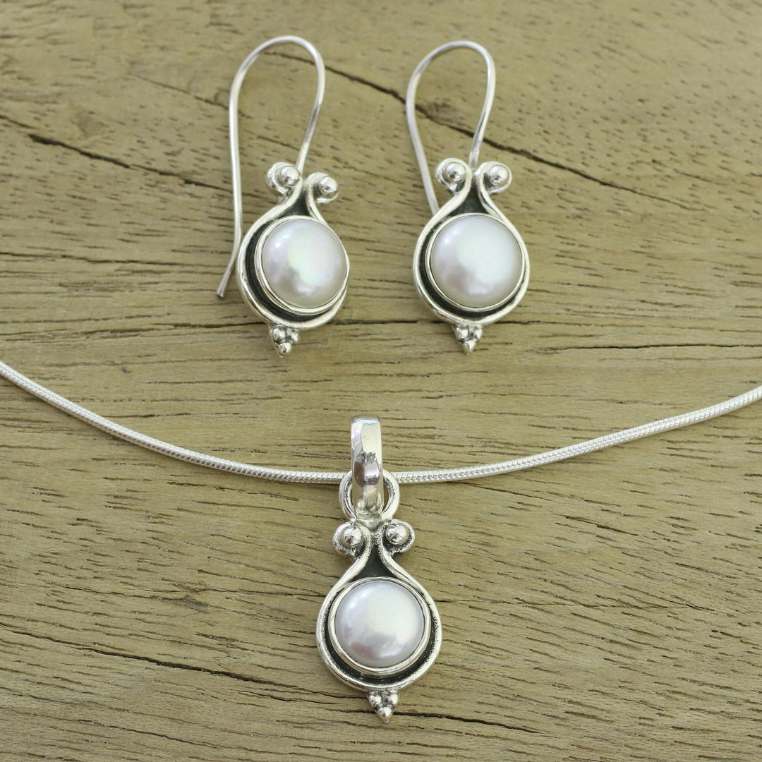 Bridal Sterling Silver Pearl Jewelry Set from India - Honesty