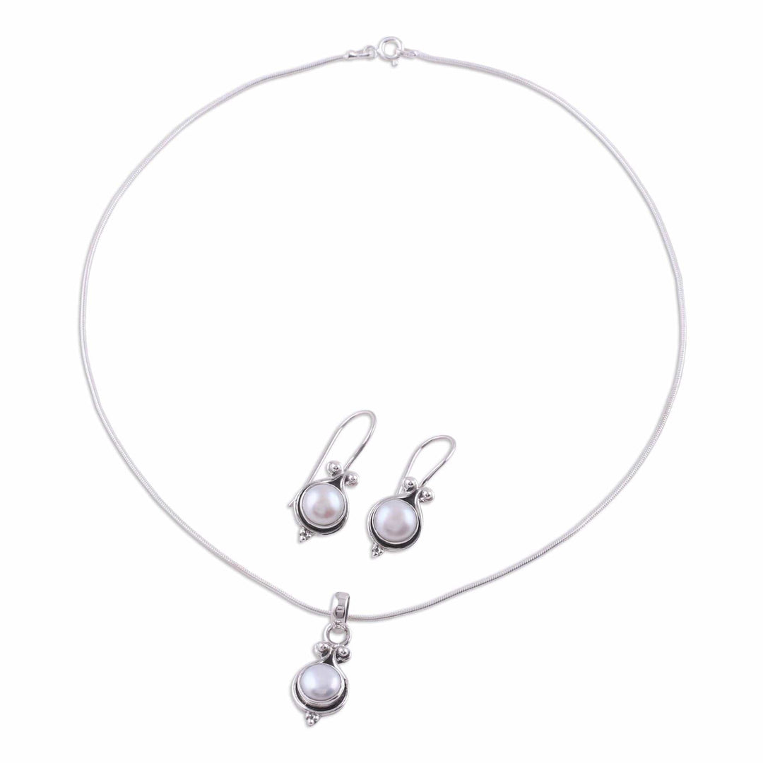Bridal Sterling Silver Pearl Jewelry Set from India - Honesty