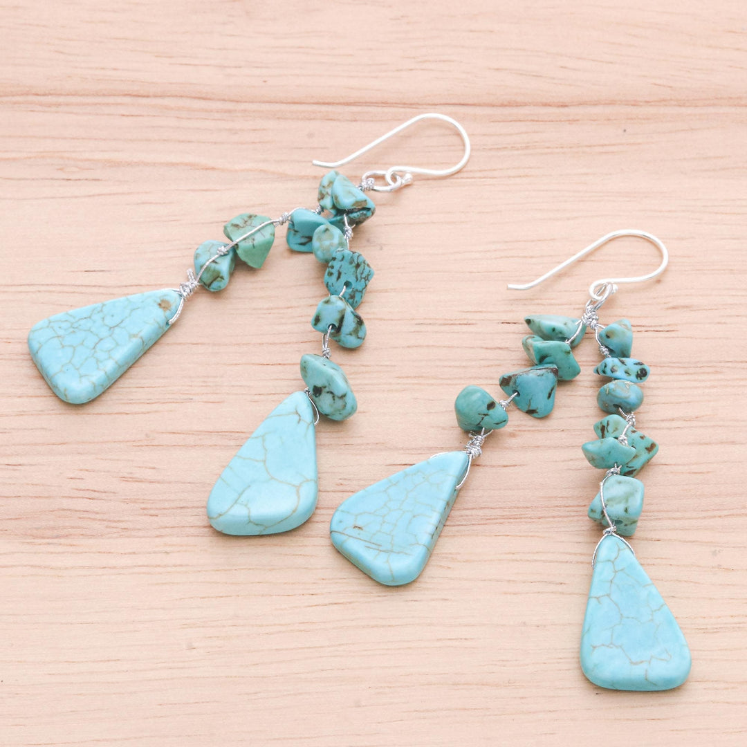 Unique Turquoise Colored Waterfall Earrings - Falling Rain