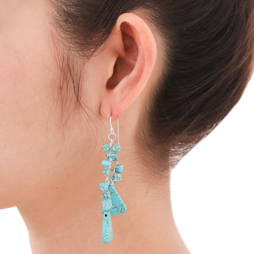 Unique Turquoise Colored Waterfall Earrings - Falling Rain