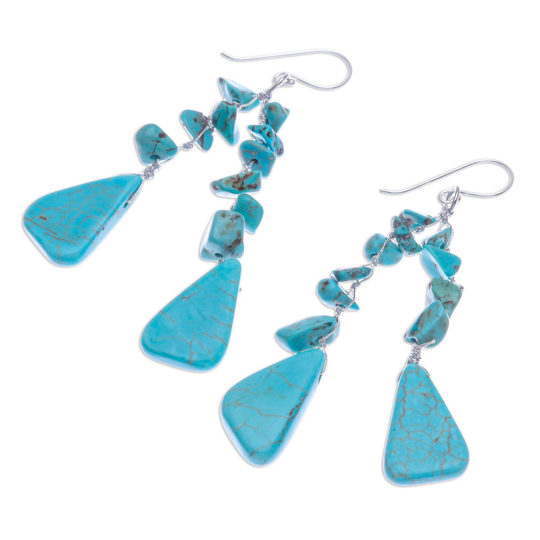 Unique Turquoise Colored Waterfall Earrings - Falling Rain