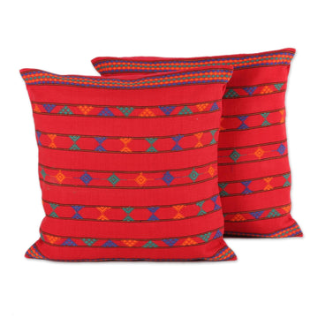 Cotton Embroidered Cushion Covers (Pair) - Desert Ruby