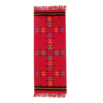 Cotton Table Runner Red Handmade India - Festive Constellations