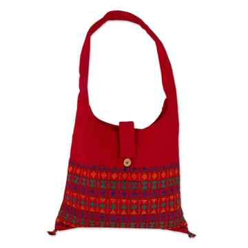 Red Cotton Shoulder Bag Handmade India - Crimson Tease
