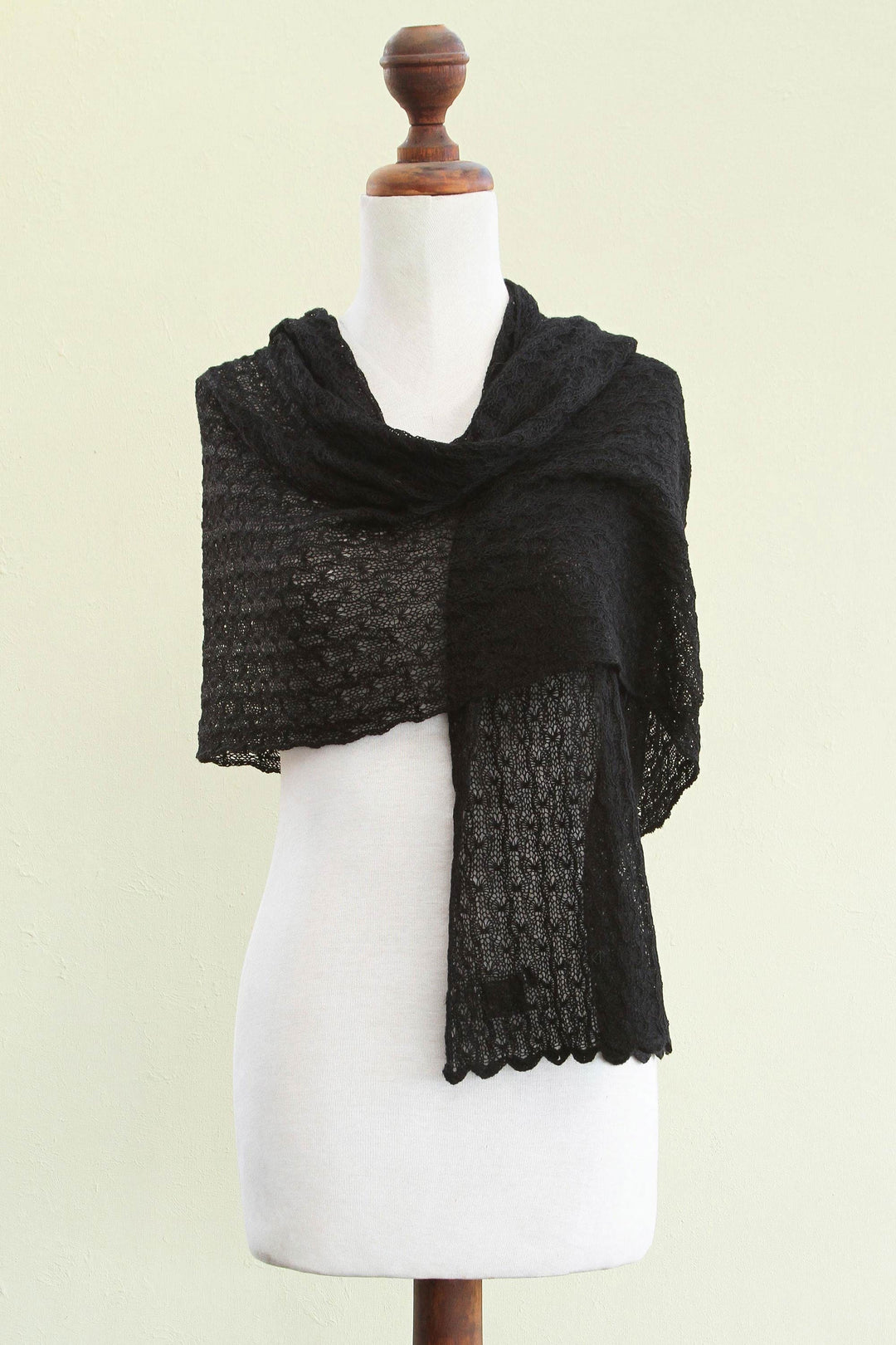 Alpaca Wool Solid Shawl from Peru - Muse in Black