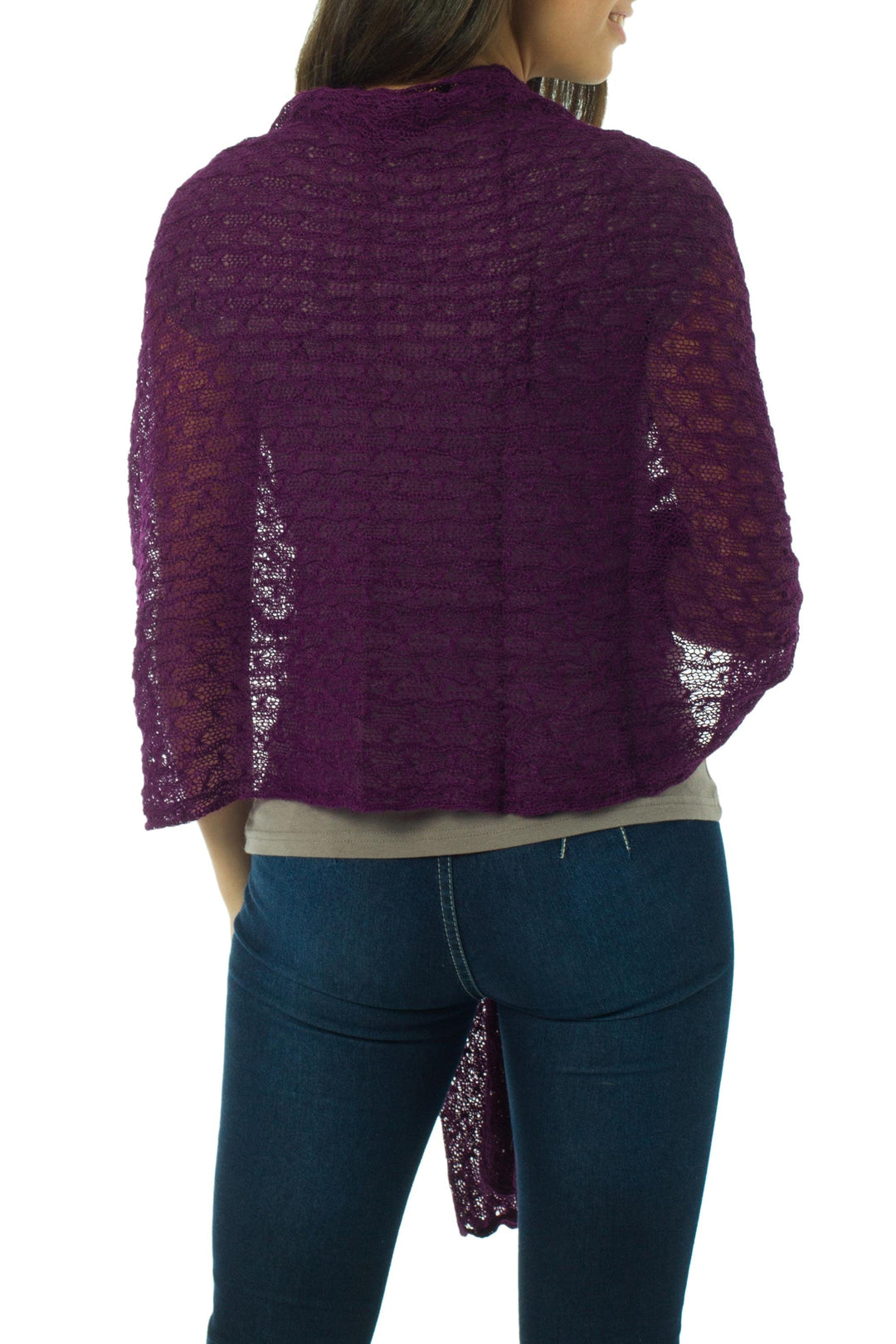 Alpaca Wool Soft Hand Knit Shawl - Muse in Plum