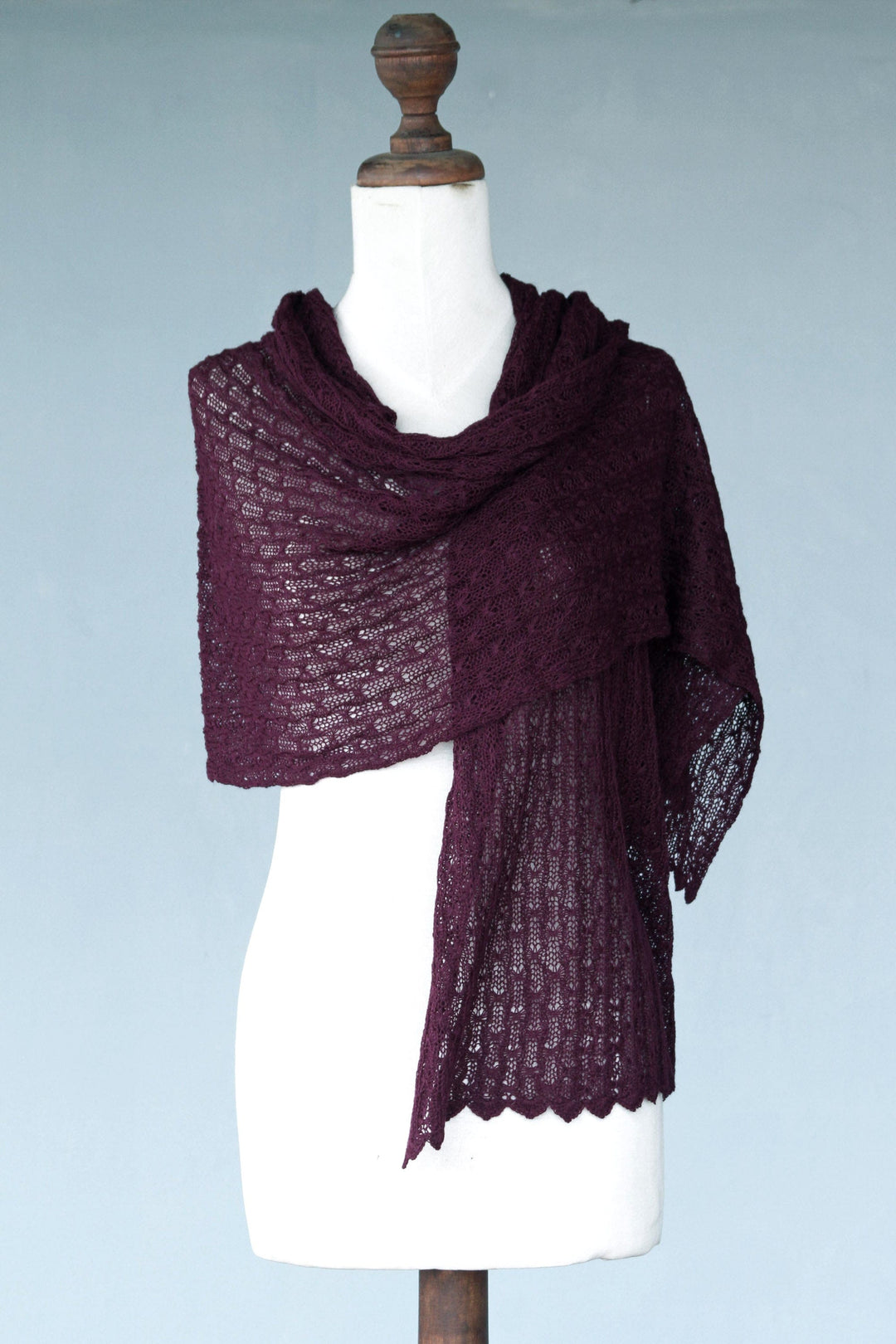 Alpaca Wool Soft Hand Knit Shawl - Muse in Plum
