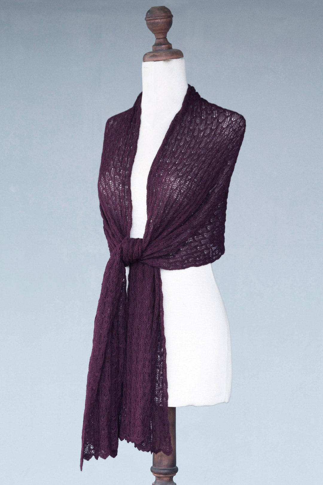 Alpaca Wool Soft Hand Knit Shawl - Muse in Plum