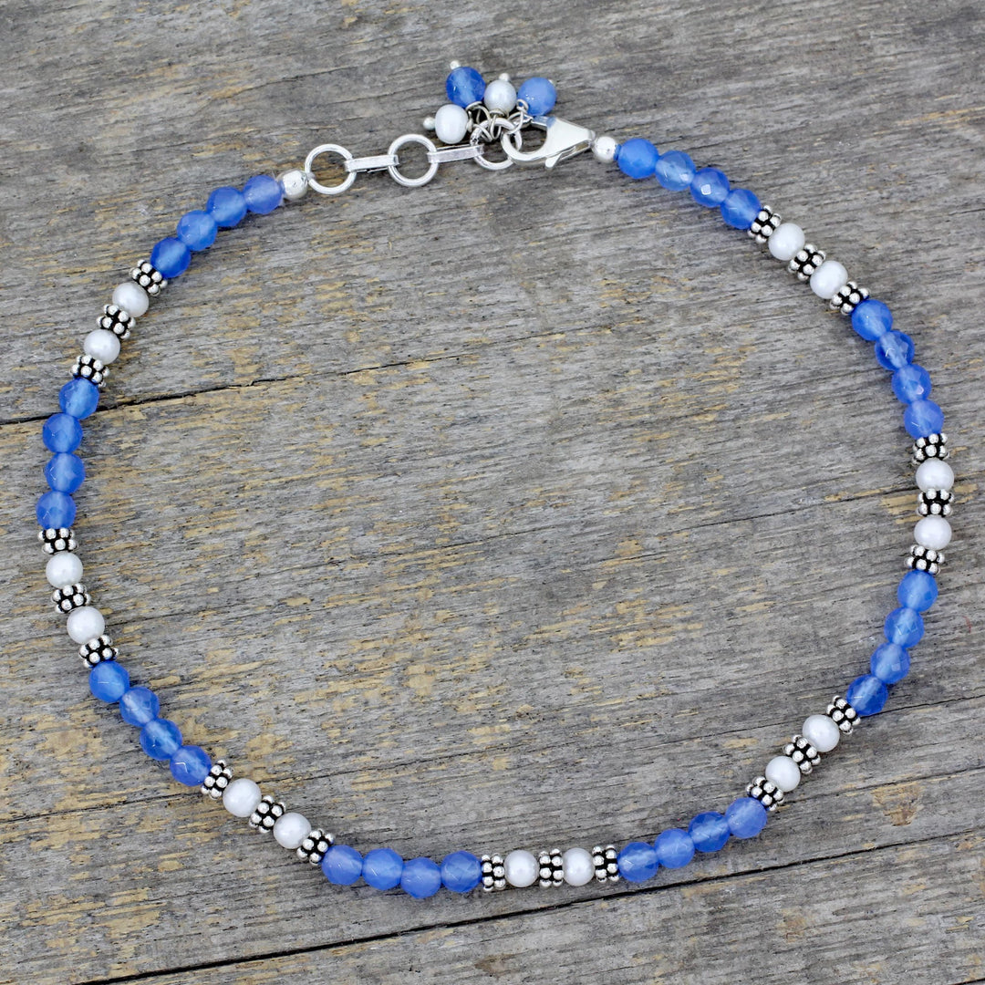 Chalcedony and Cultured Pearl Anklet - View of the Sky