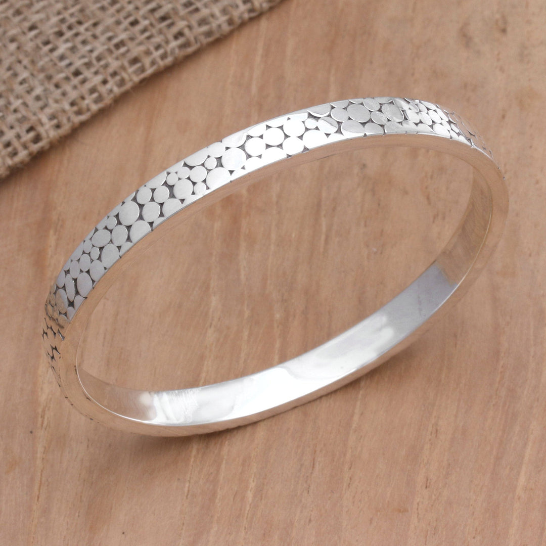 Indonesian Sterling Silver Bangle Bracelet - Fortune