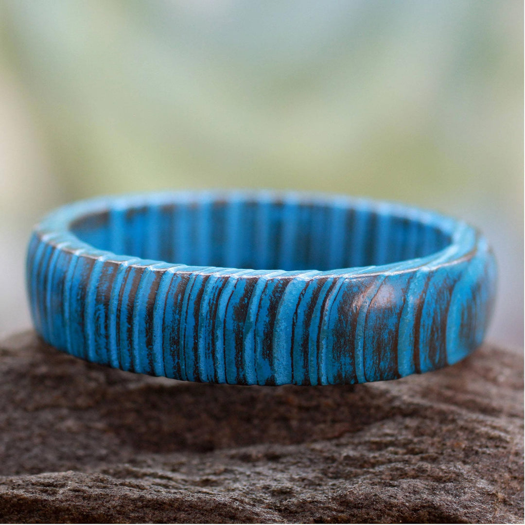 Hand Crafted Mango Wood Bangle Bracelet - Delhi Skies