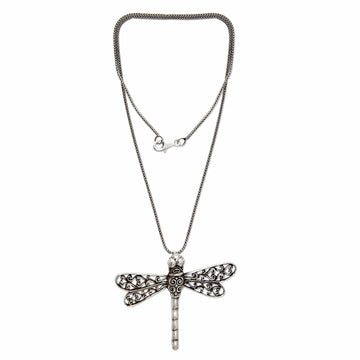 Indonesian Sterling Silver Pendant Necklace - Lucky Dragonfly