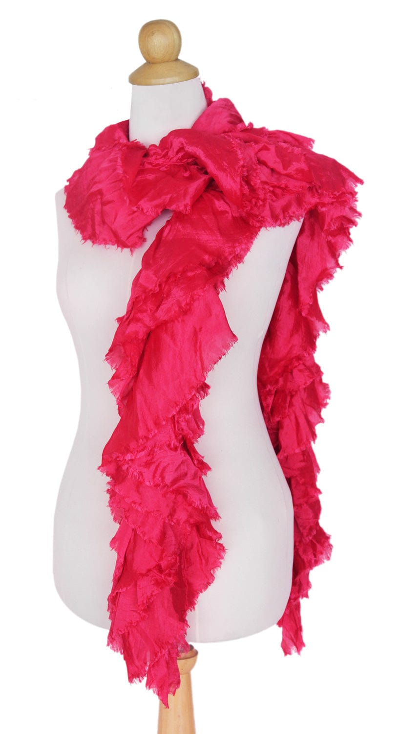 Rayon and Silk Blend Ruffled Scarf - Daring Pink