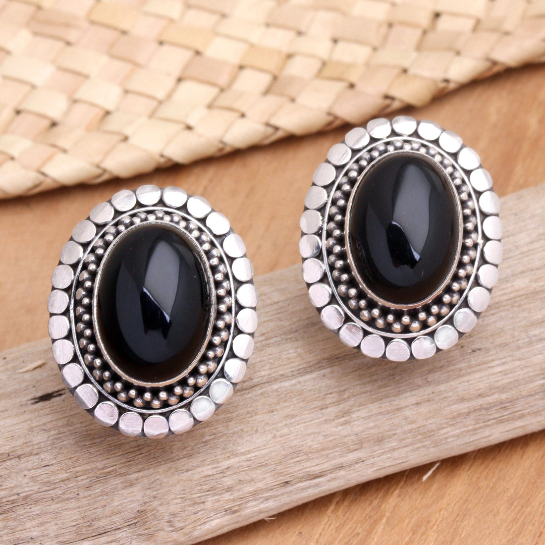 Sterling Silver and Onyx Button Earrings - Island Aura