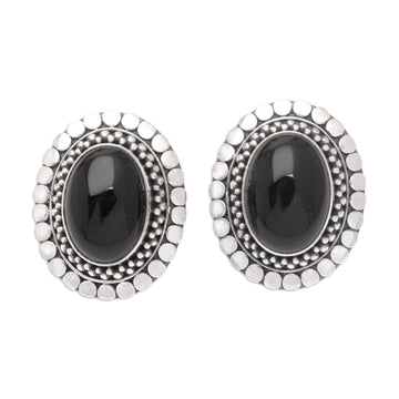 Sterling Silver and Onyx Button Earrings - Island Aura