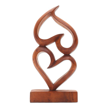 Suar Wood Heart Sculpture - Upside Down Love