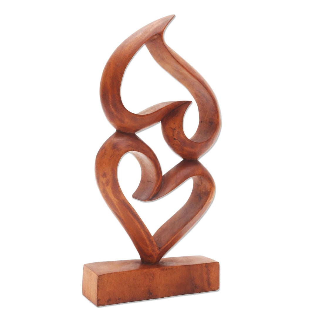 Suar Wood Heart Sculpture - Upside Down Love