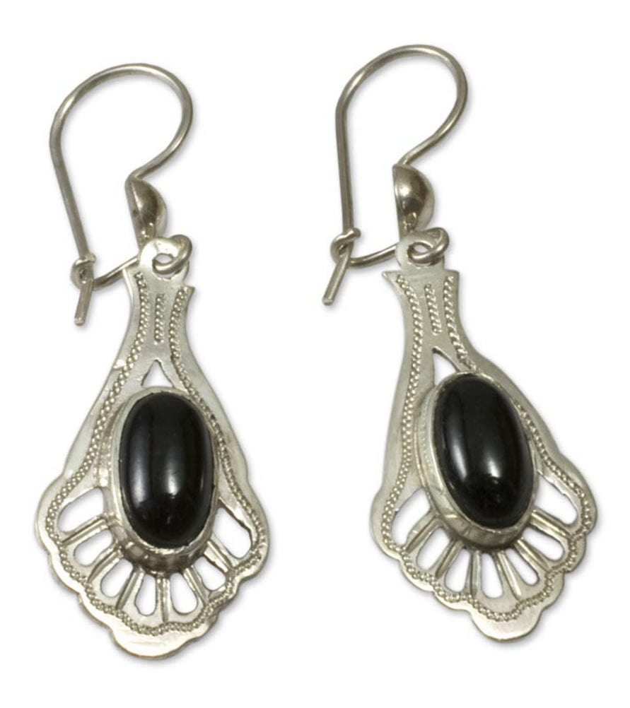 Unique Jade Dangle Earrings with Sterling Silver - Black Peacock