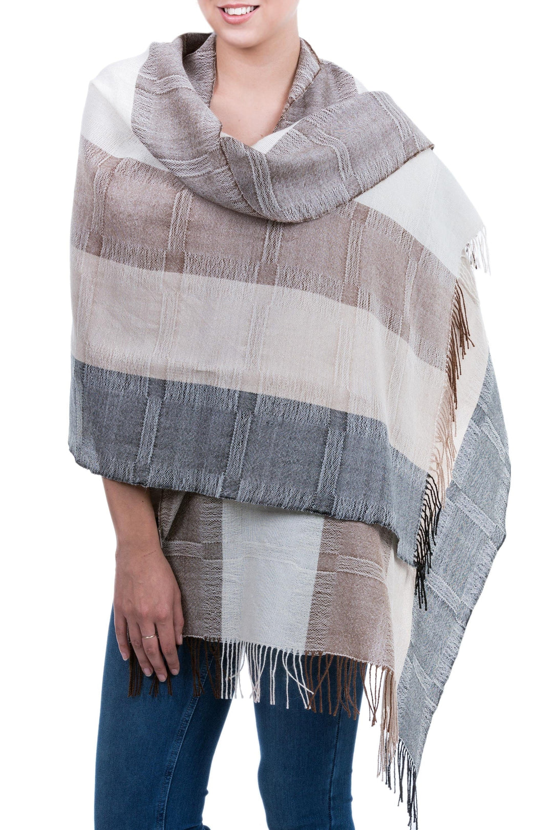 Unique Fine Alpaca Wool Neutral Color Shawl - Quiet Atacama