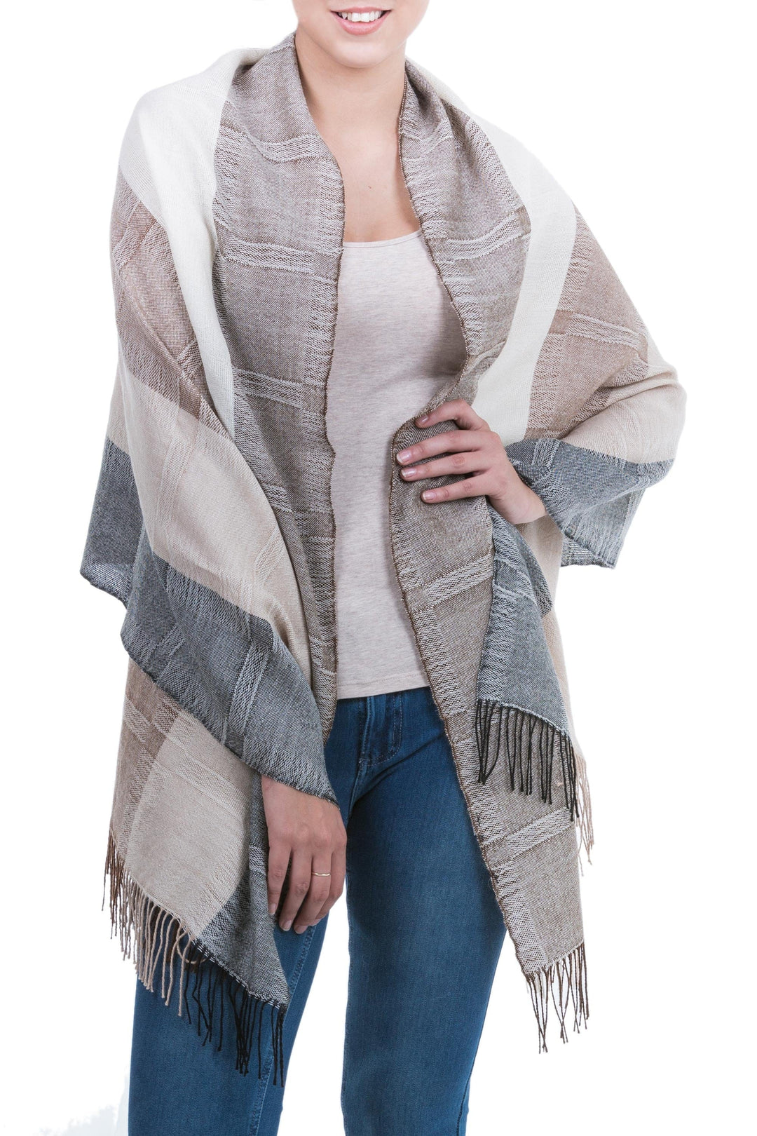Unique Fine Alpaca Wool Neutral Color Shawl - Quiet Atacama