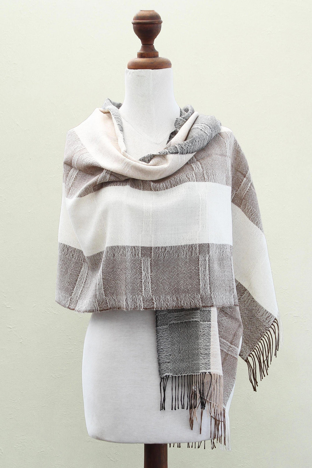 Unique Fine Alpaca Wool Neutral Color Shawl - Quiet Atacama