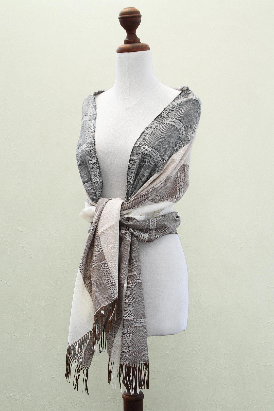 Unique Fine Alpaca Wool Neutral Color Shawl - Quiet Atacama