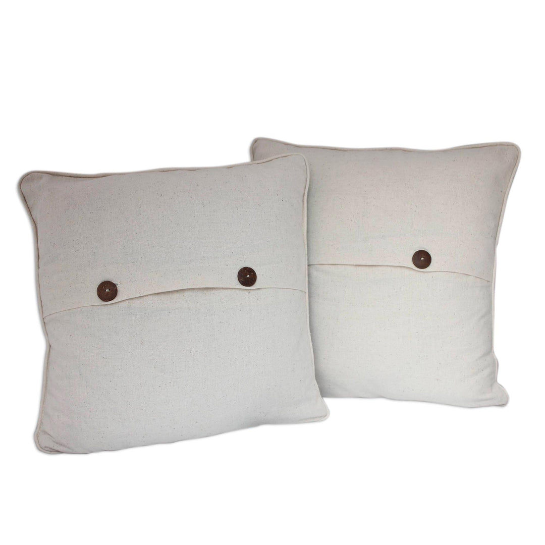 Artisan Crafted Cotton Cushion Covers (Pair) - Mischievous Owls