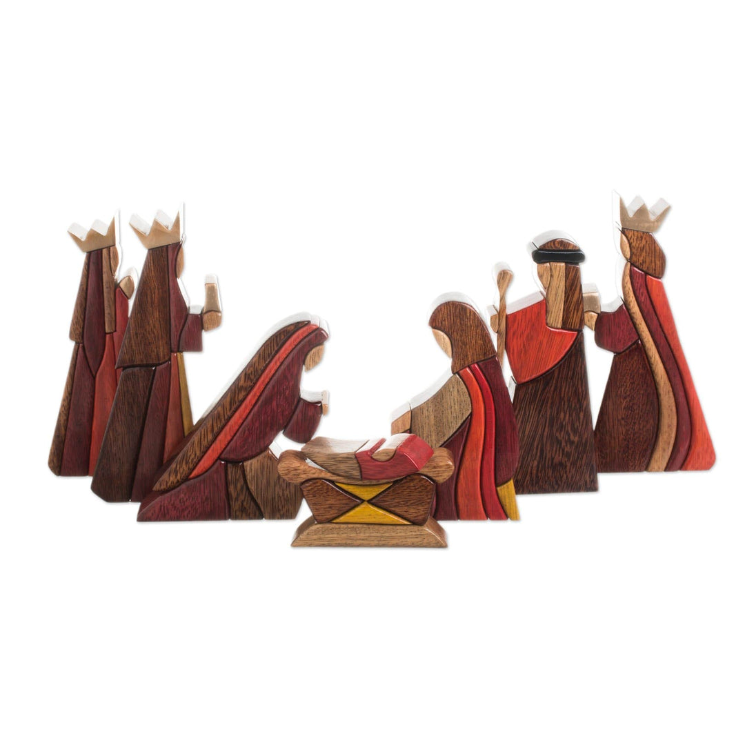 Wood Nativity Scene Set of 8 Pcs Handmade Peru - Gifts for Baby Jesus