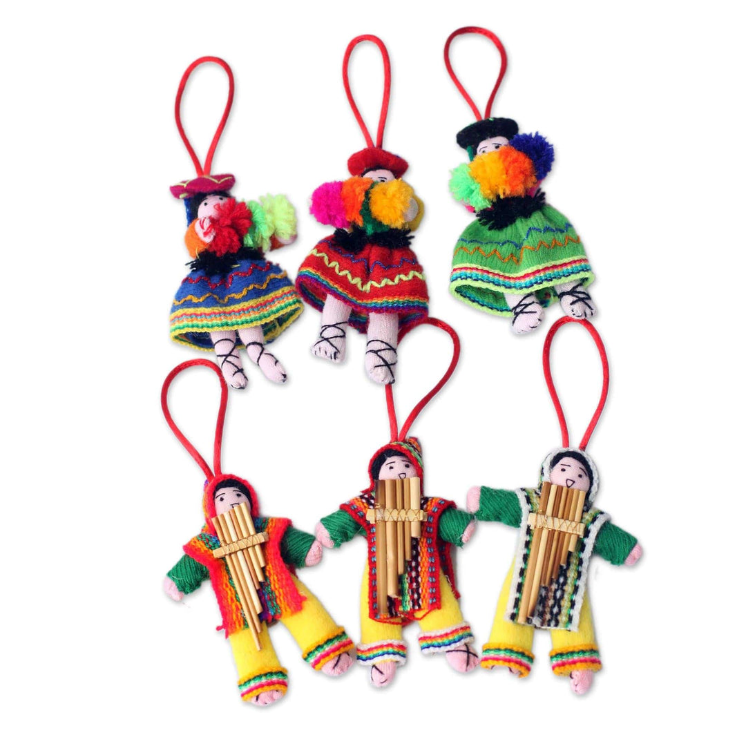Set of 6 Handcrafted Folk Art Christmas Ornaments from Peru - Andean Dancers
