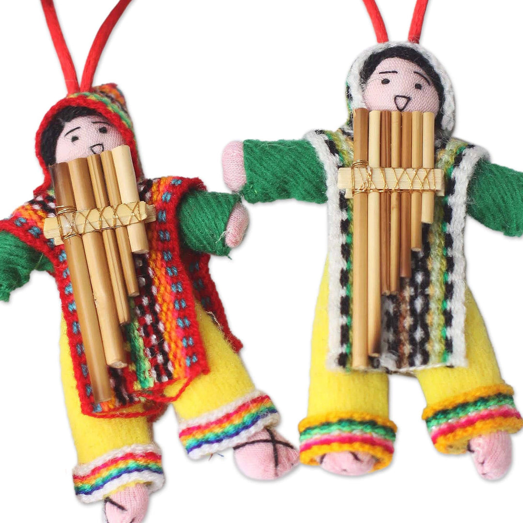 Set of 6 Handcrafted Folk Art Christmas Ornaments from Peru - Andean Dancers