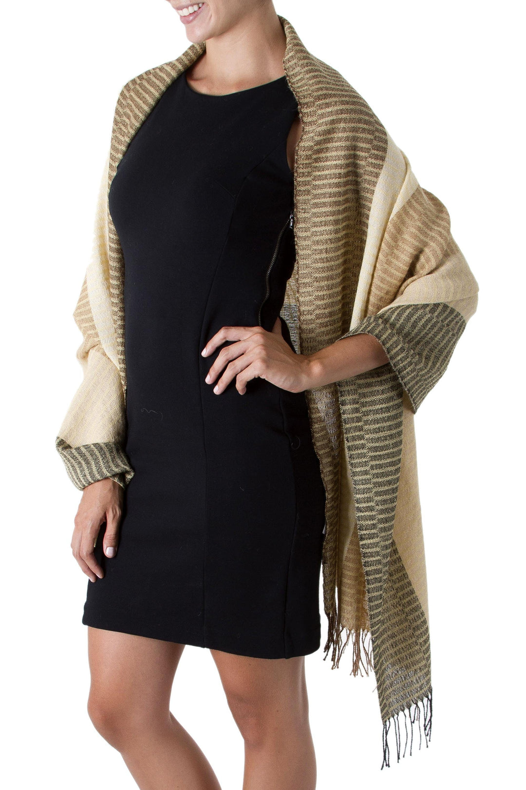 Handmade Peruvian Alpaca Wool Patterned Shawl - Huancayo Warmth