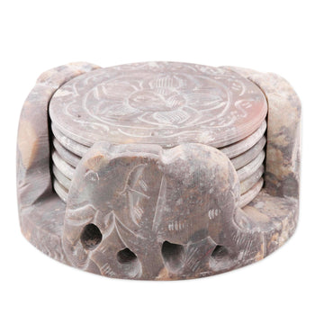 Fair Trade Marble Coaster Elephant Barware Set of 6 - Elephant Rose