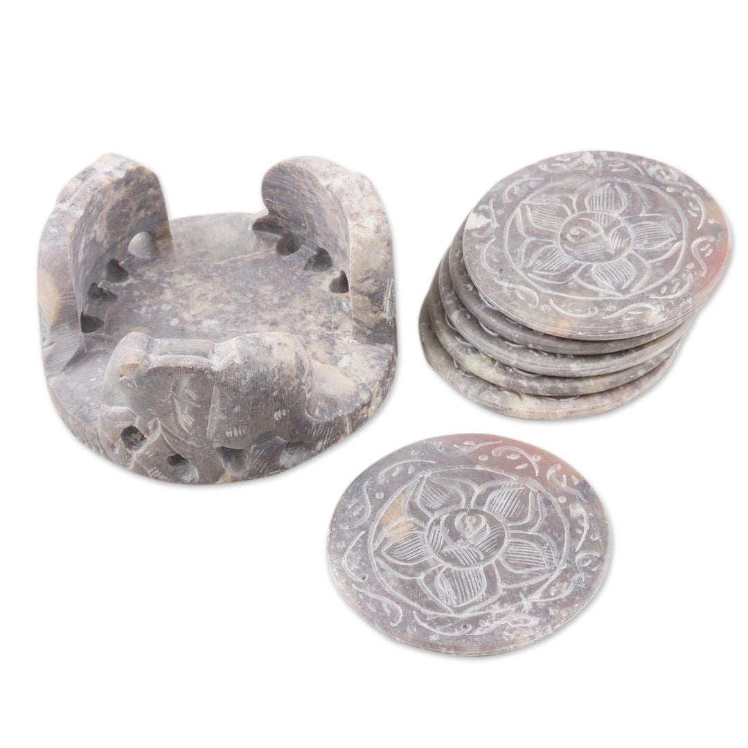 Fair Trade Marble Coaster Elephant Barware Set of 6 - Elephant Rose
