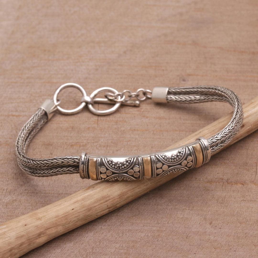 Handmade Sterling Silver and 18k Gold Bracelet - Balinese Garden