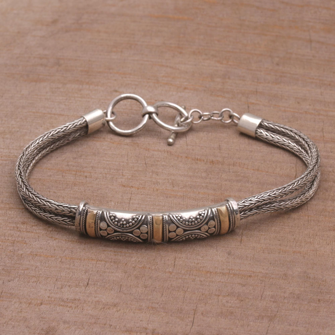 Handmade Sterling Silver and 18k Gold Bracelet - Balinese Garden