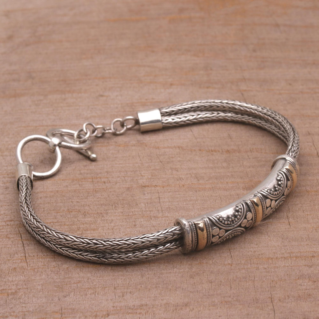 Handmade Sterling Silver and 18k Gold Bracelet - Balinese Garden