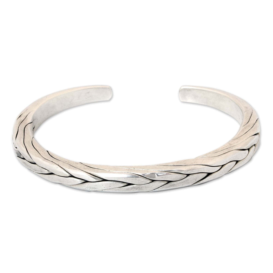 Men's Handcrafted Sterling Silver Cuff Bracelet - Hill Tribe Braid