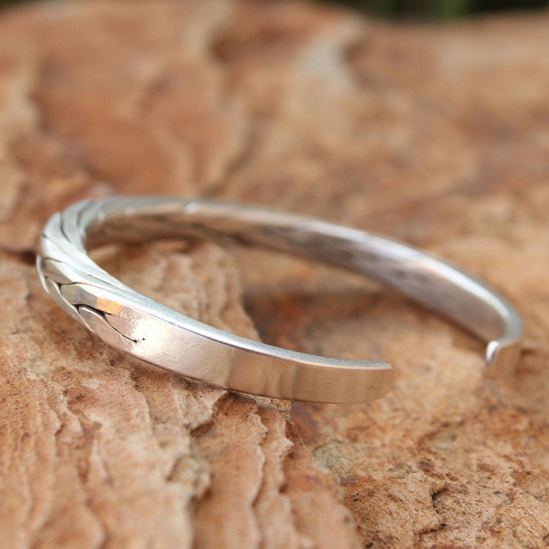 Men's Handcrafted Sterling Silver Cuff Bracelet - Hill Tribe Braid