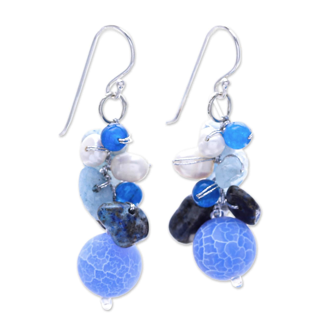 Handmade Agate and Aquamarine Beaded Earrings - Azure Love